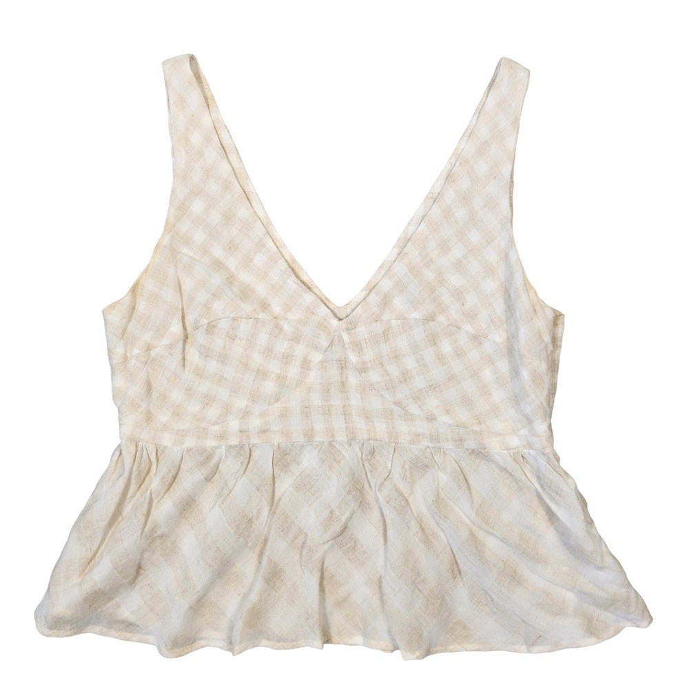 NSR Linen Tank Top Shirt Womens S Gingham Babydoll Summer Cottagecore Beach Boho